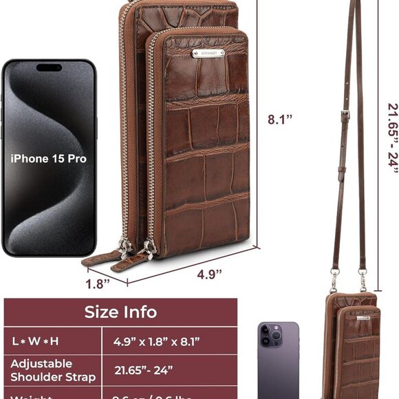 Multipocket Women's Leather Crossbody Bag RFID Safe Adjustable Strap - Picture 2 of 6